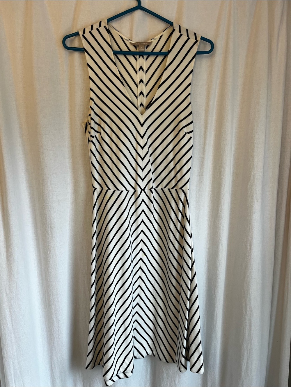 Banana Republic Black and White Striped V‑Neck Midi Dress